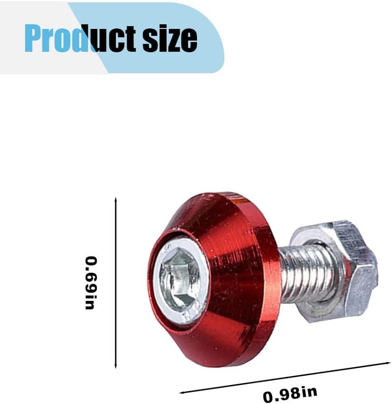 LHDOS 4PCS Motorcycle License Plate Bolts, Aluminum Alloy Car Tag License Plate Screw Decorative Kit, License Plate Frame Fastener Accessories for Most Motorcycles, Cars, Trucks (Red) - Image 2